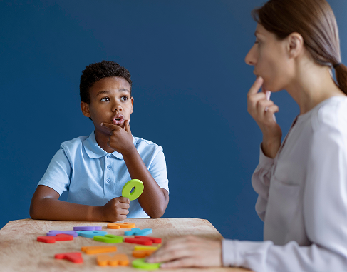 Speech therapist working on communication skills